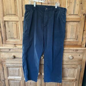 Carhartt 40 X 30 Pants Dark Blue/ Black Pockets Cargo Button Zipper Straight Leg